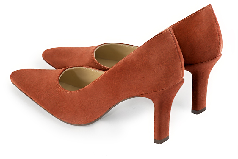 Terracotta orange women's dress pumps,with a square neckline. Tapered toe. High slim heel. Rear view - Florence KOOIJMAN